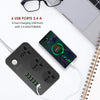 PEGANT 3 Way Power Extension Cord, 3 Universal Plugs Power Strip, 6 USB Fast Charging Ports 2 Meters Cable Surge Protector
