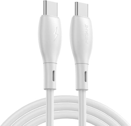 PEGANT USB-C to USB-C Cable Fast Charging Silicone TPE Power Delivery PD Type C Compatible for iPad mini 6 MacBook Pro 2021 14 16 MacBook Air iPad Pro 12.9 Samsung S21 and more (60W 1M, White)
