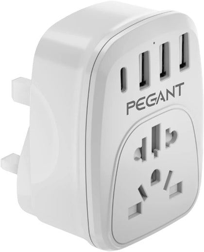 PEGANT USB Plug Wall Charger Power Adapter 5-in-1 Universal Outlet Extender 1 Socket Extension 3 USB-A and 1 Type-C Ports for iPhone Smartphones Tablets and more
